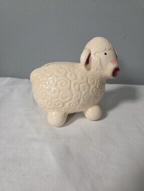 Vintage Whimsical Ceramic  Sheep Lamb  Coin Money bank  cottage core, country